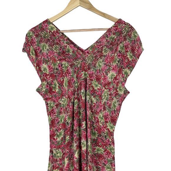 Vintage April Cornell Dress Womens L Pink Green Floral Maxi Cottagecore Boho - Picture 2 of 4